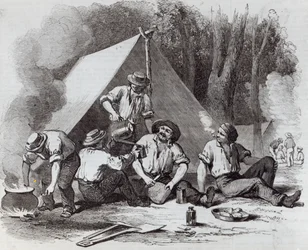 Goudzoekers van Mount Alexander bij het avondeten, uit 